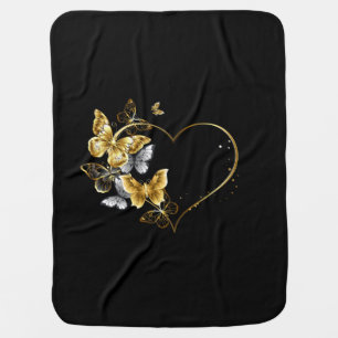 Heart with Golden Butterflies Baby Blanket