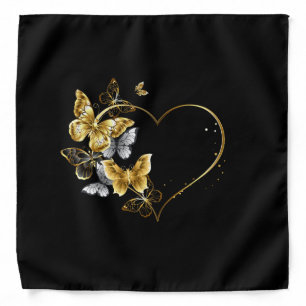 Heart with Golden Butterflies Bandana