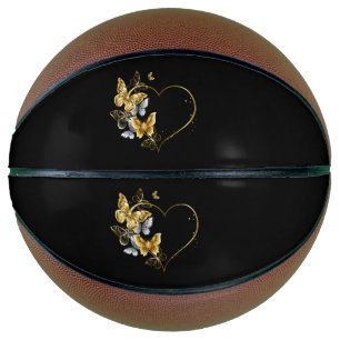Heart with Golden Butterflies Basketball