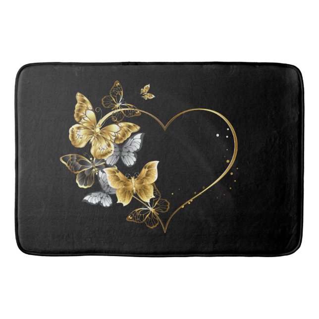 Heart with Golden Butterflies Bath Mat (Front)