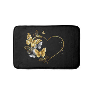 Heart with Golden Butterflies Bath Mat