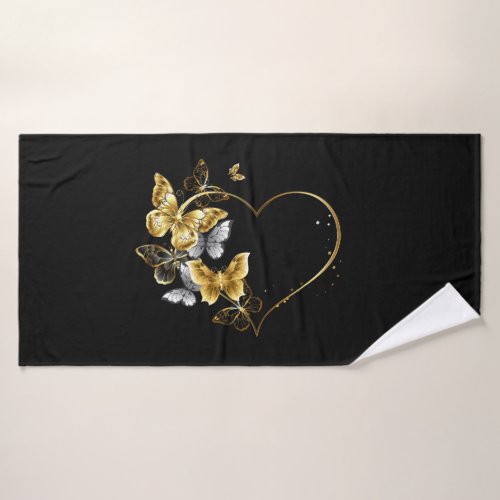 Heart with Golden Butterflies Bath Towel