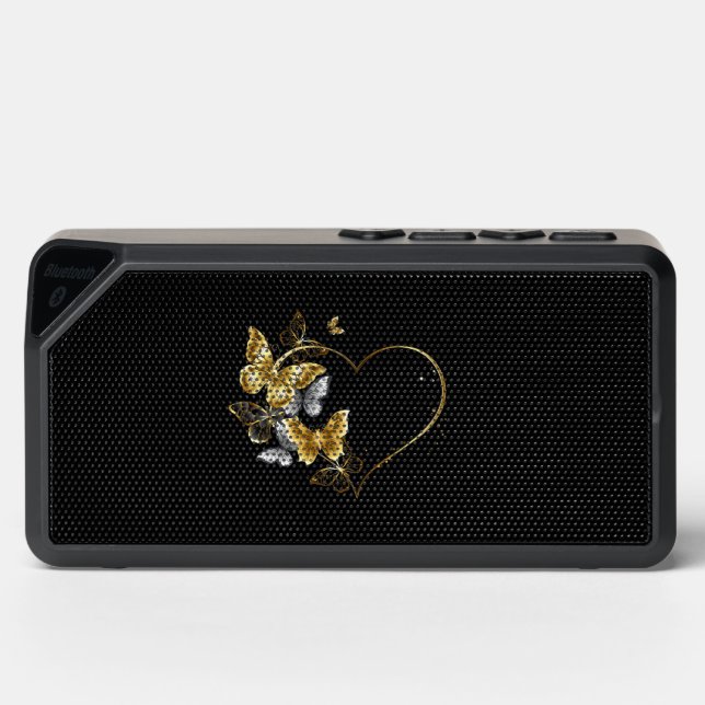 Heart with Golden Butterflies Bluetooth Speaker (Front)