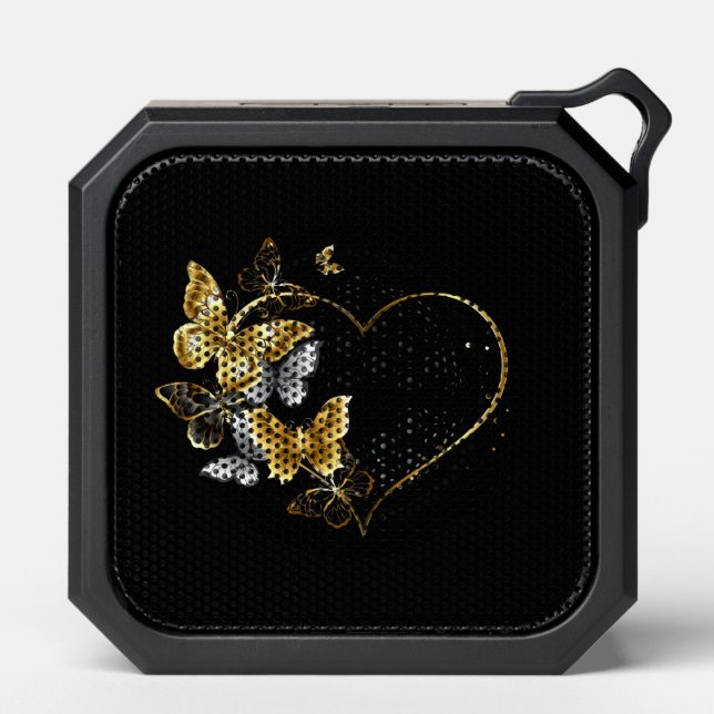 Heart with Golden Butterflies Bluetooth Speaker (Front)