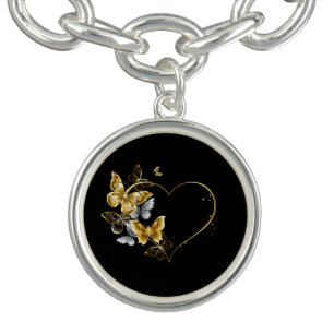 Heart with Golden Butterflies Bracelet