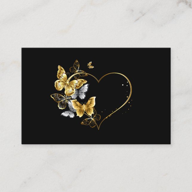 Heart with Golden Butterflies Business Card (Front)