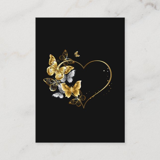Heart with Golden Butterflies Business Card (Front)