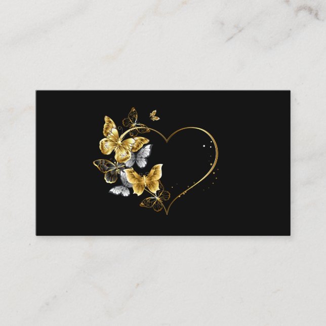 Heart with Golden Butterflies Business Card (Front)