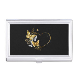 Heart with Golden Butterflies Business Card Case