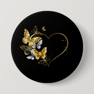 Heart with Golden Butterflies Button