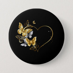 Heart with Golden Butterflies Button