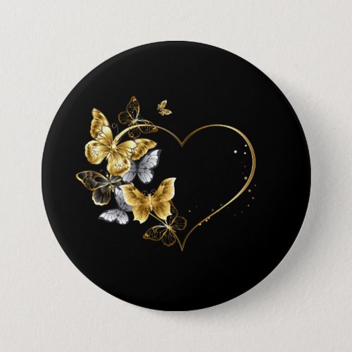 Heart with Golden Butterflies Button