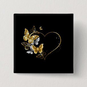 Heart with Golden Butterflies Button