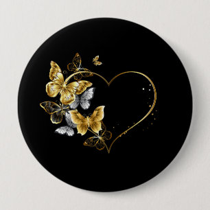 Heart with Golden Butterflies Button