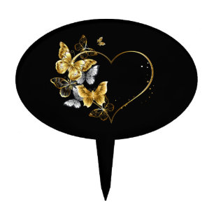Heart with Golden Butterflies Cake Topper