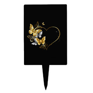Heart with Golden Butterflies Cake Topper