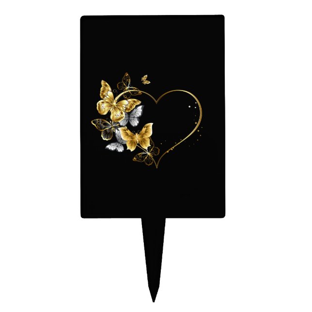 Heart with Golden Butterflies Cake Topper (Front)