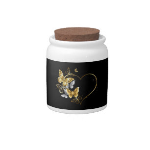 Heart with Golden Butterflies Candy Jar