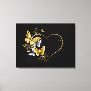 Heart with Golden Butterflies Canvas Print