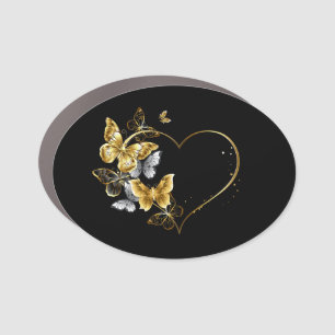 Heart with Golden Butterflies Car Magnet