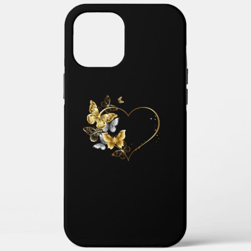 Heart with Golden Butterflies iPhone 12 Pro Max Case