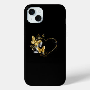 Heart with Golden Butterflies iPhone 15 Plus Case