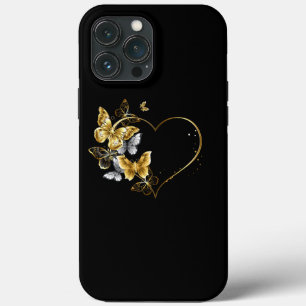 Heart with Golden Butterflies iPhone 13 Pro Max Case