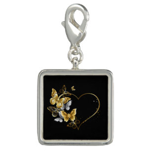 Heart with Golden Butterflies Charm