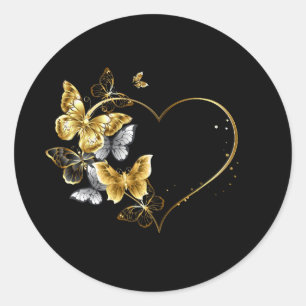 Heart with Golden Butterflies Classic Round Sticker