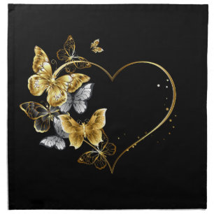 Heart with Golden Butterflies Cloth Napkin