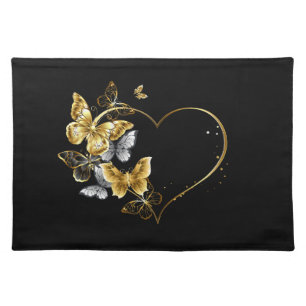 Heart with Golden Butterflies Cloth Placemat