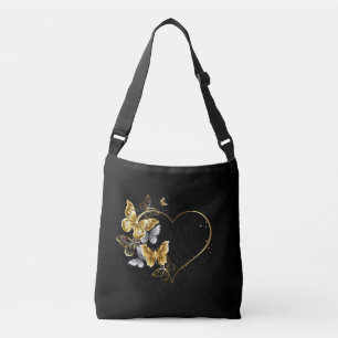 Heart with Golden Butterflies Crossbody Bag