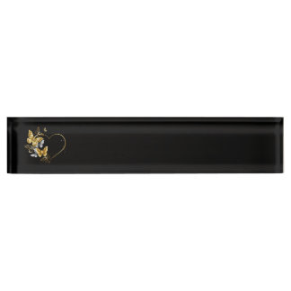 Heart with Golden Butterflies Desk Name Plate