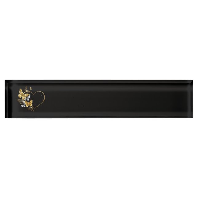 Heart with Golden Butterflies Desk Name Plate (Front)