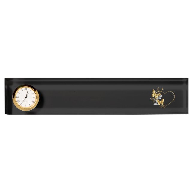 Heart with Golden Butterflies Desk Name Plate (Front)