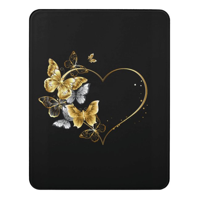 Heart with Golden Butterflies Door Sign (Contemporary Vert)