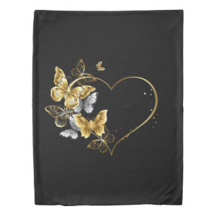 Heart with Golden Butterflies Duvet Cover