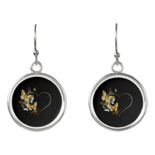Heart with Golden Butterflies Earrings