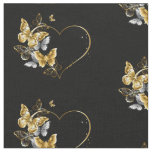 Heart with Golden Butterflies Fabric