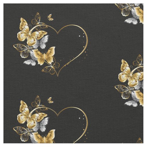 Heart with Golden Butterflies Fabric