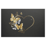 Heart with Golden Butterflies Fabric