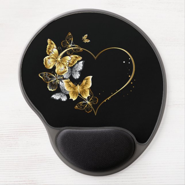 Heart with Golden Butterflies Gel Mouse Pad (Front)