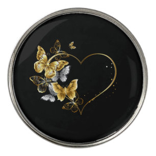 Heart with Golden Butterflies Golf Ball Marker