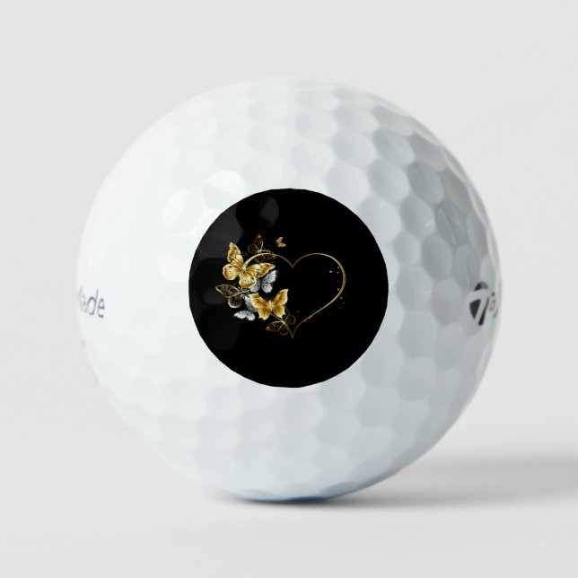 Heart with Golden Butterflies Golf Balls (Front)