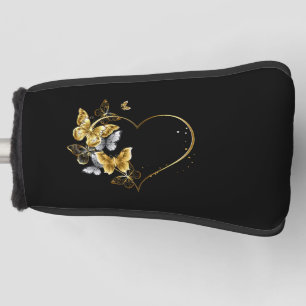 Heart with Golden Butterflies Golf Head Cover