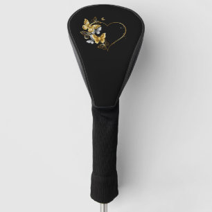 Heart with Golden Butterflies Golf Head Cover