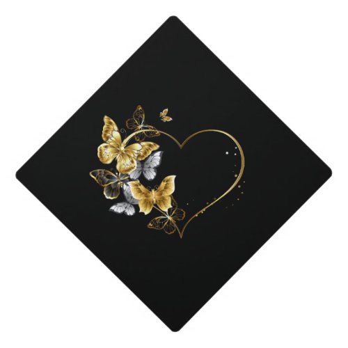 Heart with Golden Butterflies Graduation Cap Topper