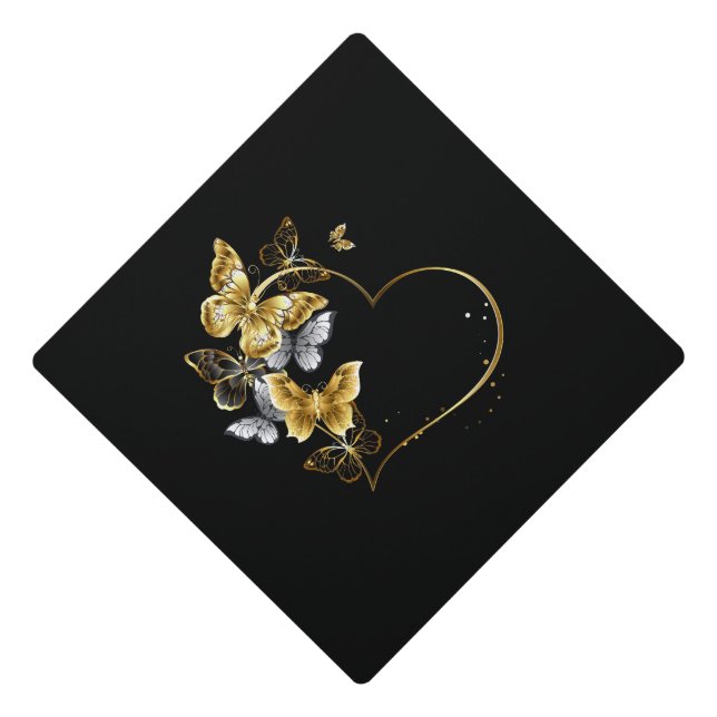 Heart with Golden Butterflies Graduation Cap Topper (Front)