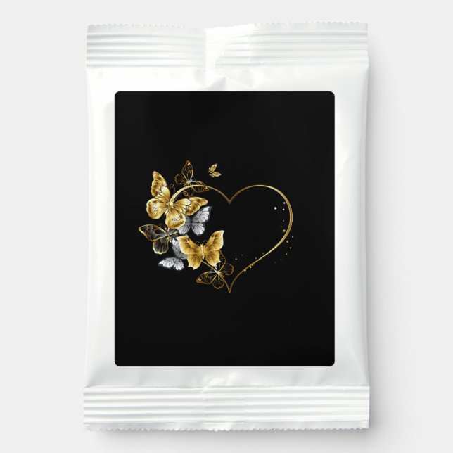 Heart with Golden Butterflies Hot Chocolate Drink Mix (Front)