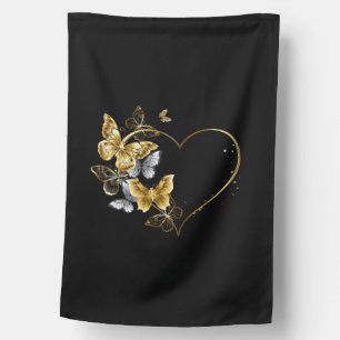 Heart with Golden Butterflies House Flag